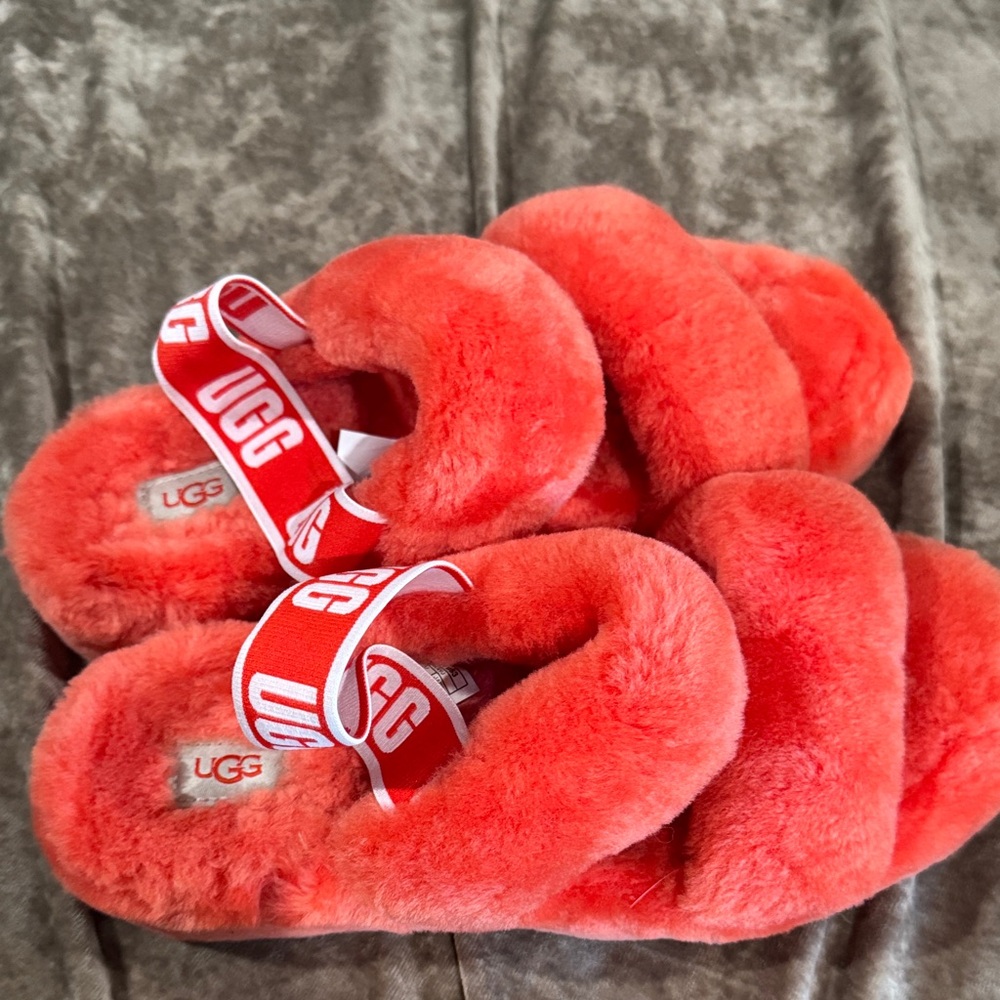UGG Vibrant Red Fluffy Slippers